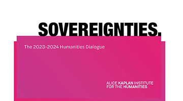 Sovereignties Dialogue graphic-white background with bold black typeface of the word "Sovereignties" sitting on top of pink box shape